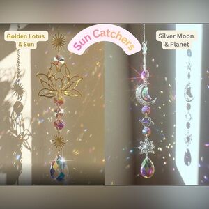 Sun Catchers- Golden Lotus & Sun OR Silver Moon & Planet - 14.5"